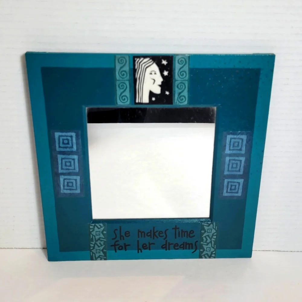 Turquiose Blue Decoupage Decorative Mirror with Inspirational Quote